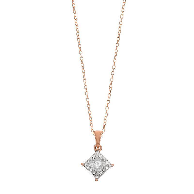 1/10 Carat T.W. Diamond Composite Square Stud Pendant Necklace, Womens Pink Tone Product Image