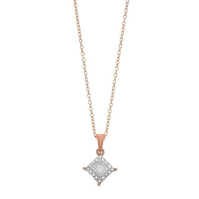 1/10 Carat T.W. Diamond Composite Square Stud Pendant Necklace, Womens Pink Tone Product Image