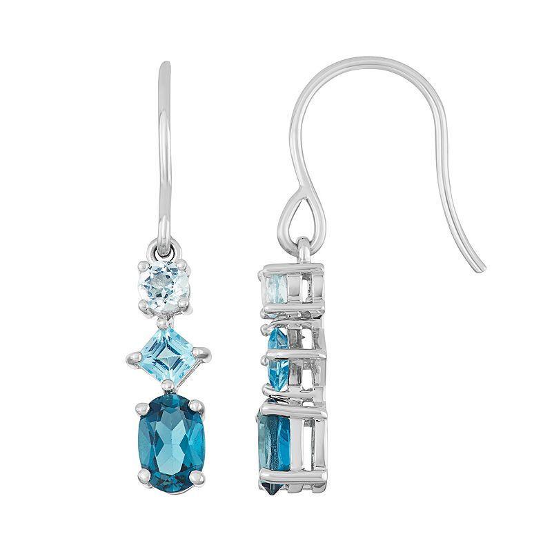 Sterling Silver London, Swiss & Sky Blue Topaz Drop Earrings, Womens Product Image