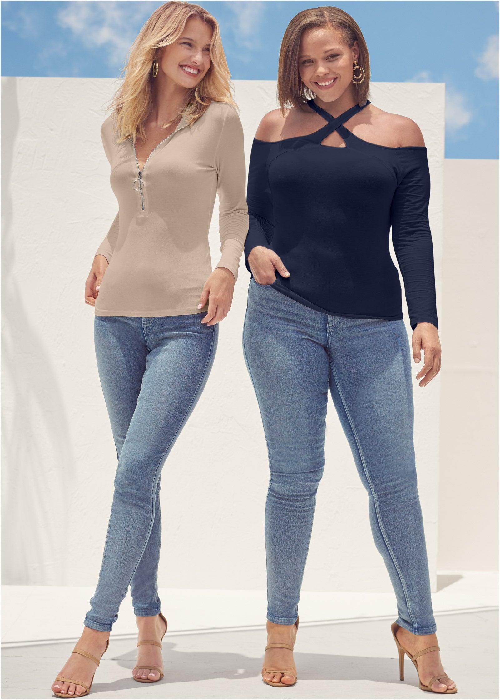 Crisscross Neck Top - Navy Product Image