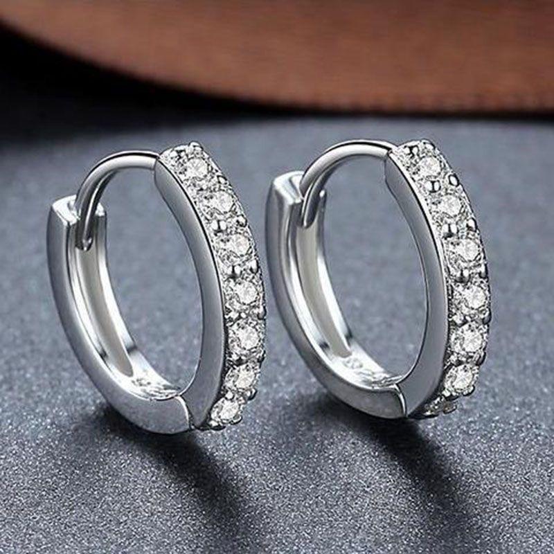 925 Sterling Silver Rhinestone Huggie Earring Product Image