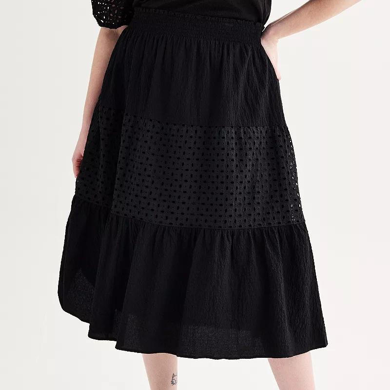 Plus Size Nine West Eyelet Midi Skirt, Womens Product Image