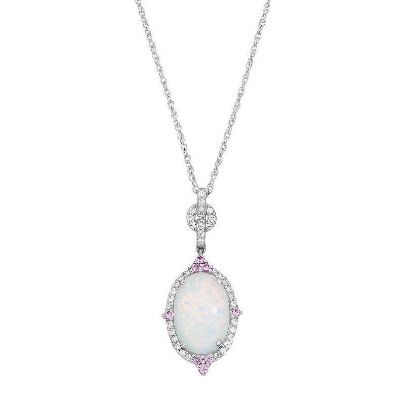 Sterling Silver Lab-Created Gemstone Halo Pendant Necklace, Womens Product Image