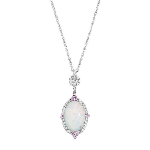 Sterling Silver Lab-Created Gemstone Halo Pendant Necklace, Womens Product Image