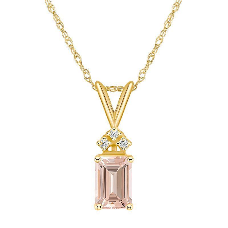 Celebration Gems 14k Gold Emerald Cut Morganite & Diamond Accent Pendant Necklace, Womens 14k Whgold Product Image