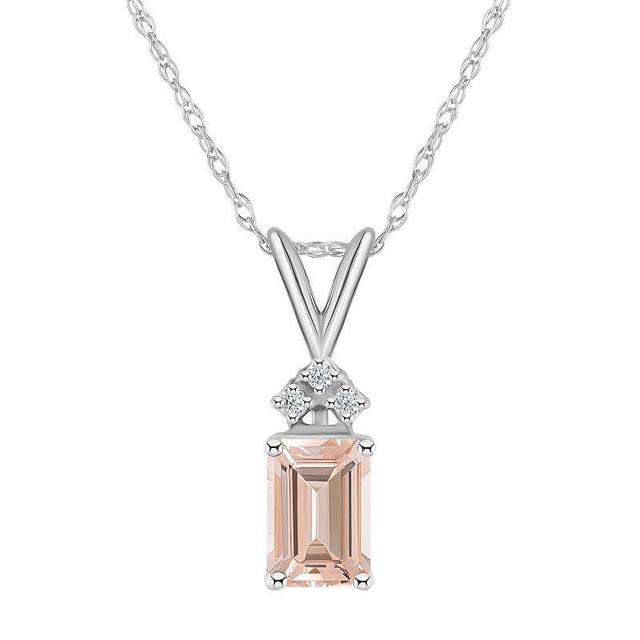 Celebration Gems 14k Gold Emerald Cut Morganite & Diamond Accent Pendant Necklace, Womens 14k Whgold Product Image