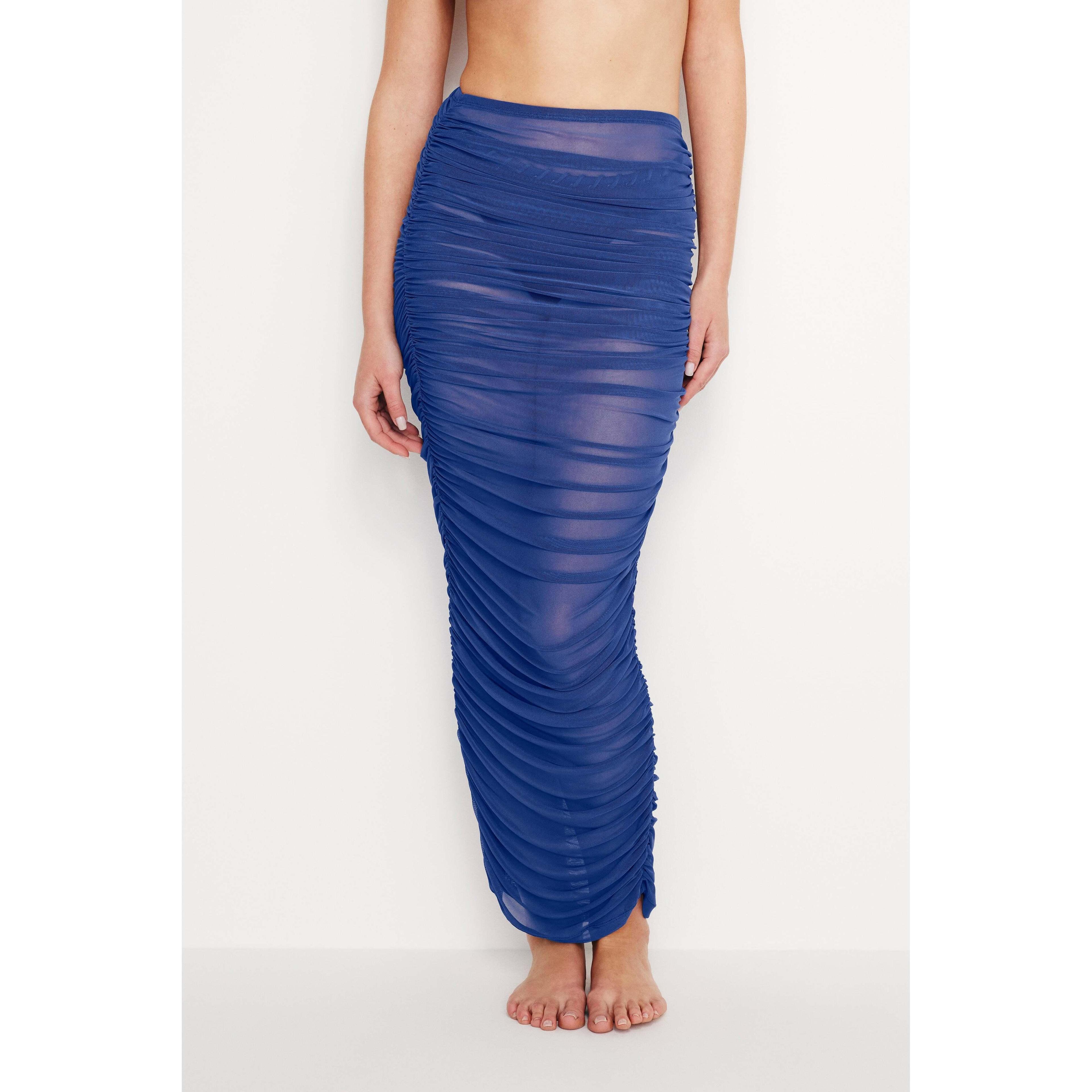 Womens Mesh Ruched Skirt | Capri Blue, Size 2XL | Good American by Khlo Kardashian Product Image