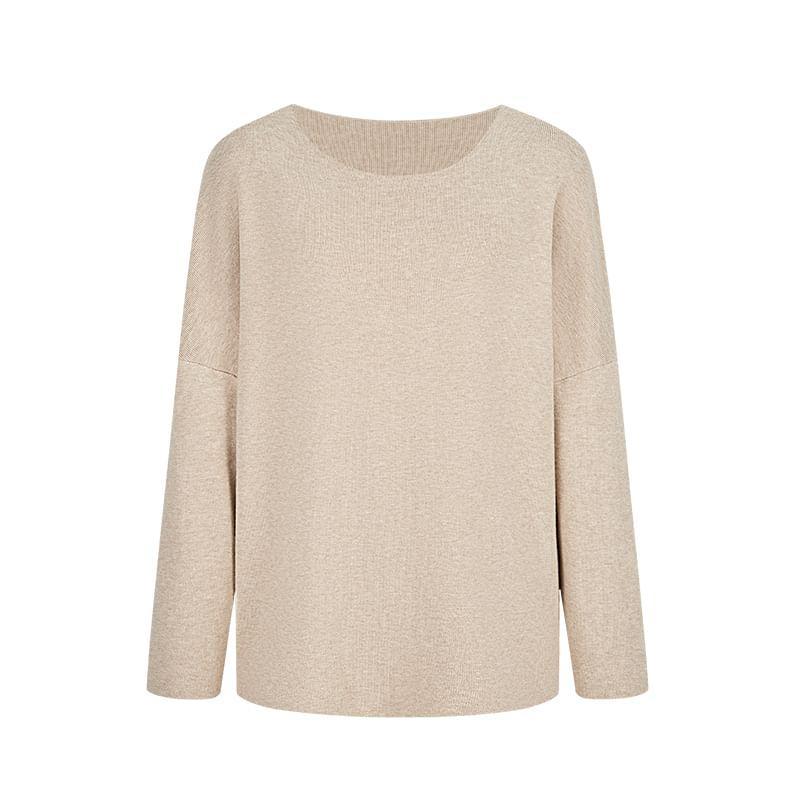 Long Sleeve One Shoulder Plain Knit Top Product Image