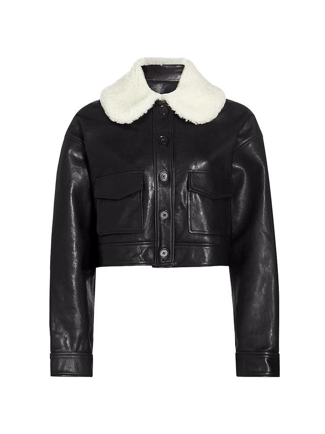 Womens Cropped Leather & Shearling Jacket Product Image