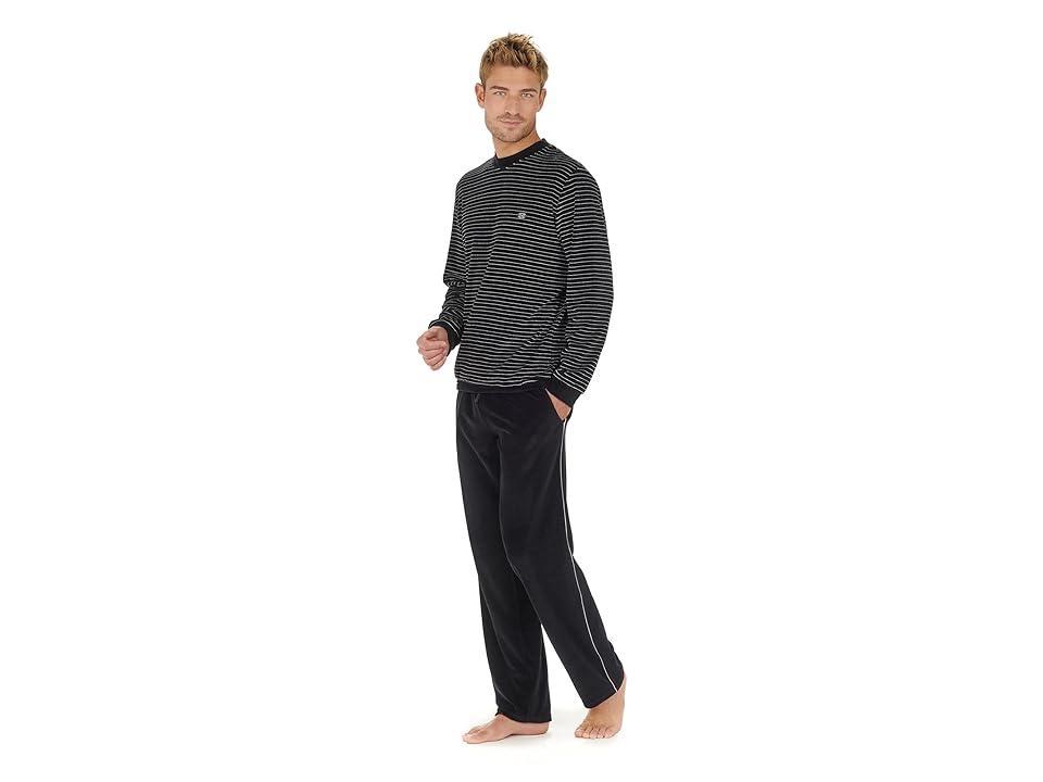 HOM Norman Velvet Homewear Set (Black/White Stripes) Men's Pajama Sets Product Image