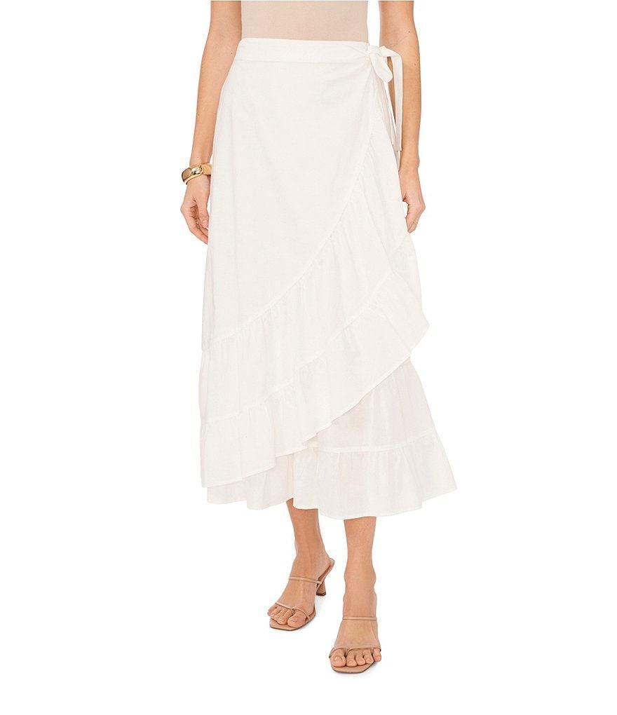 Vince Camuto Elastic Waist Ruffle Hem Side Tie Midi Wrap Skirt Product Image