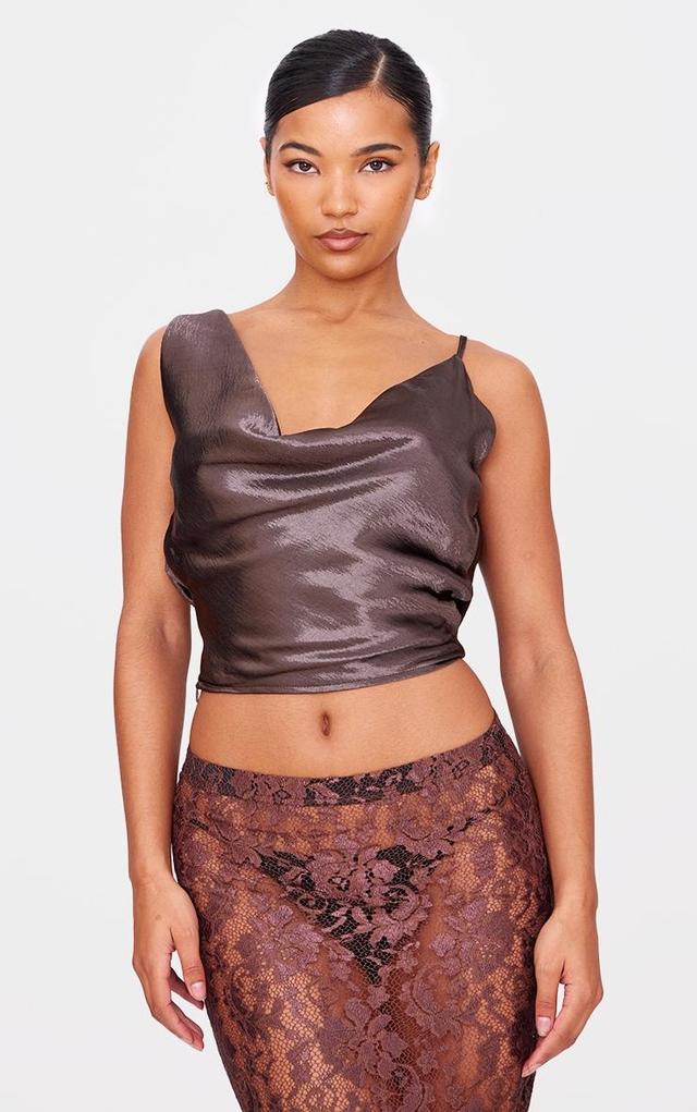 Dark Brown Metallic Satin Cowl Crop Top Product Image