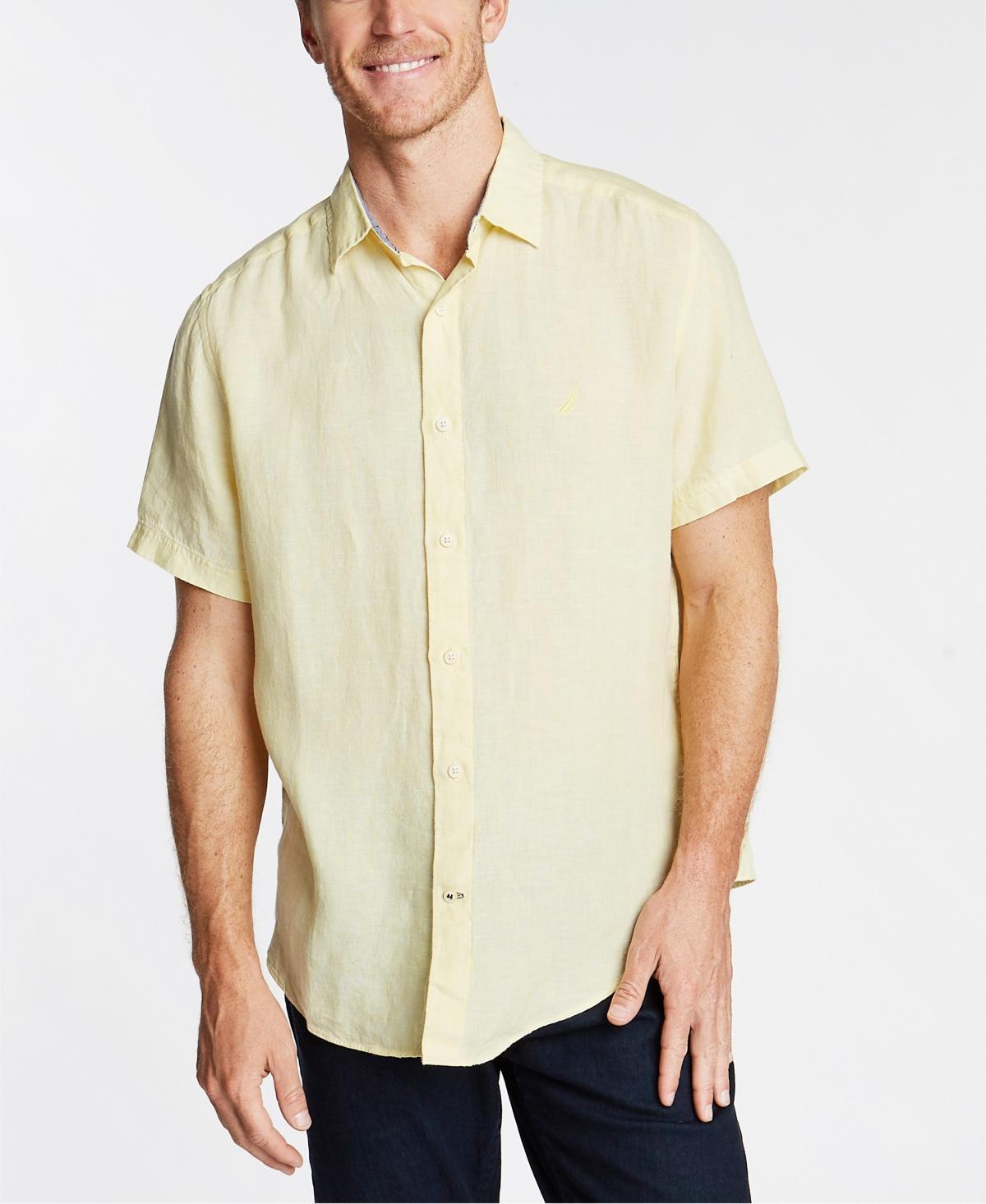 Nautica Mens Classic-Fit Solid Linen Short-Sleeve Shirt Product Image