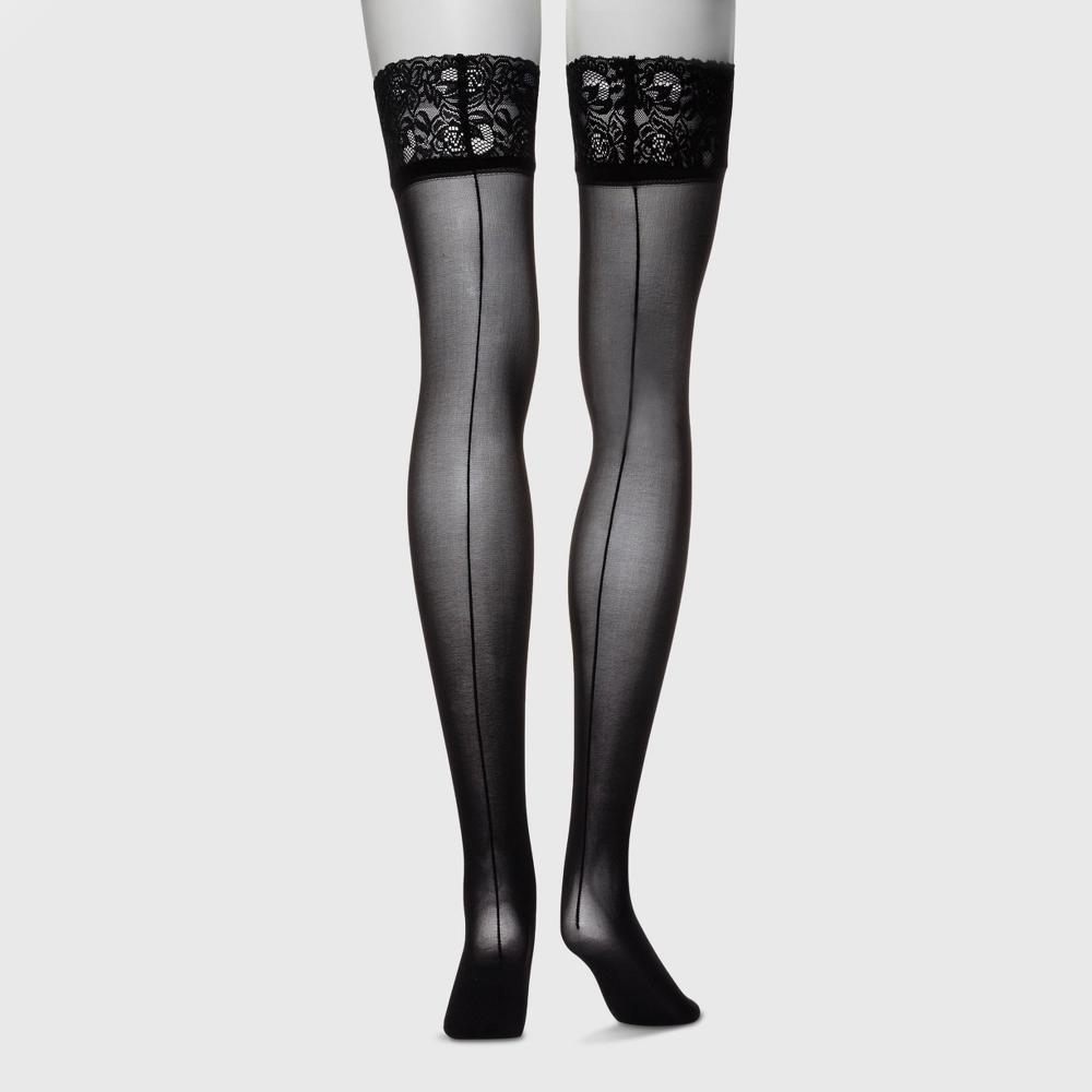 Hanes Premium Womens Back Seam Thigh Highs - Black Product Image