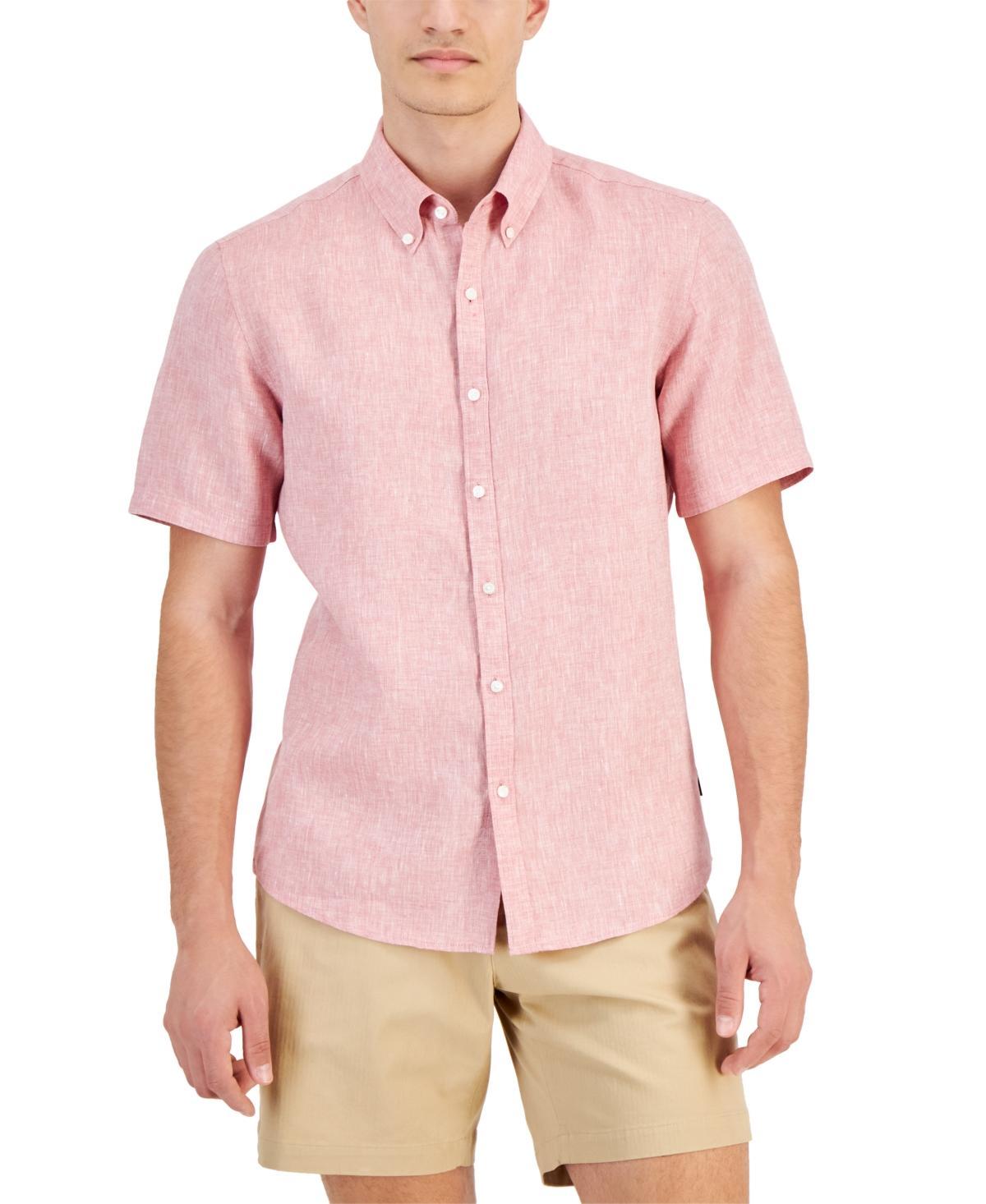 Michael Kors Mens Slim-Fit Linen Short-Sleeve Shirt Product Image