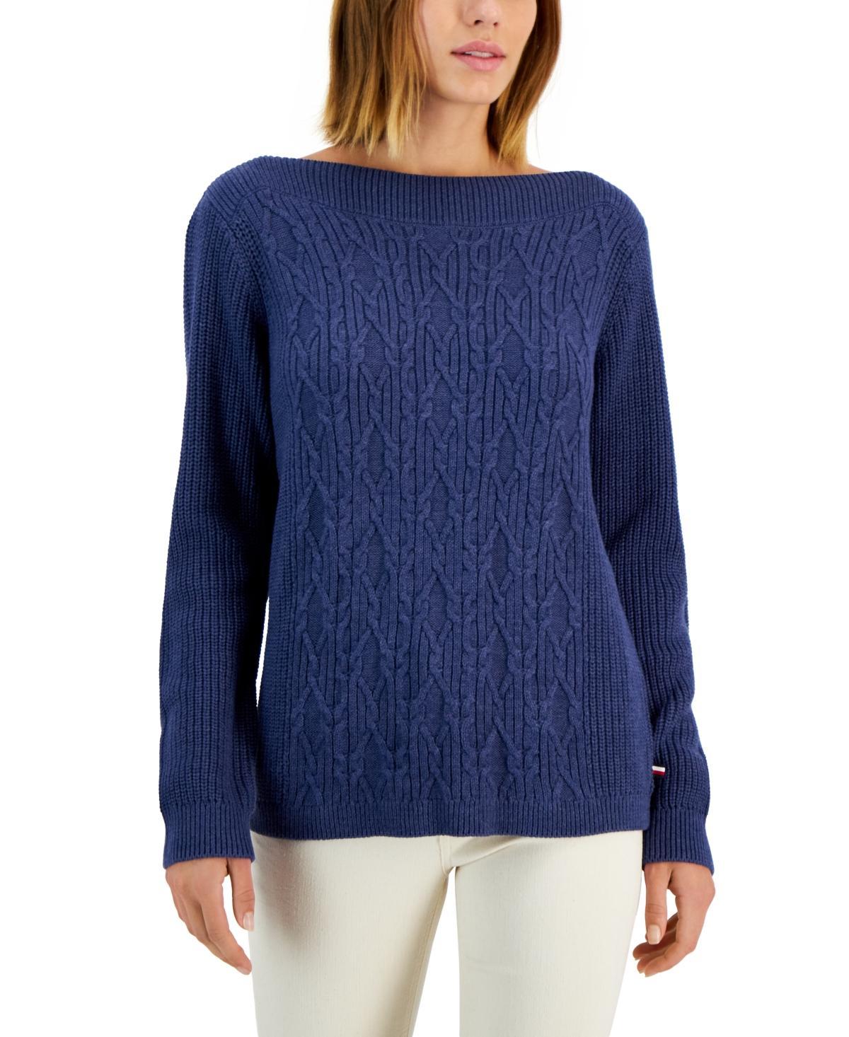 Tommy Hilfiger Womens Boat-Neck Cable Knit Cate Sweater Product Image