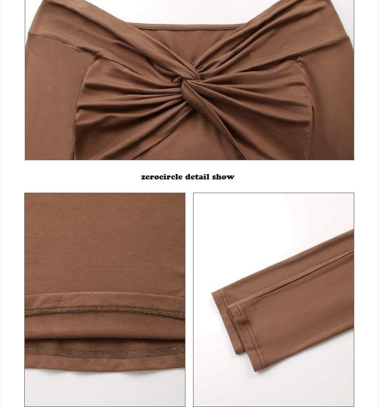 Long-Sleeve Off Shoulder Plain Crop Top Product Image