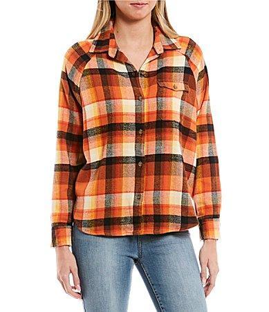 Billabong Best Time Oversized Mocha Plaid Print Flannel Shirt Product Image