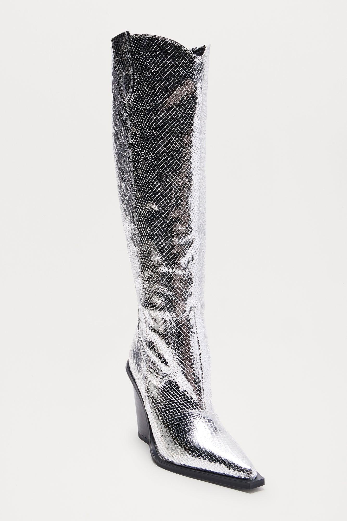 Brighton Cowboy Boots - Silver Product Image