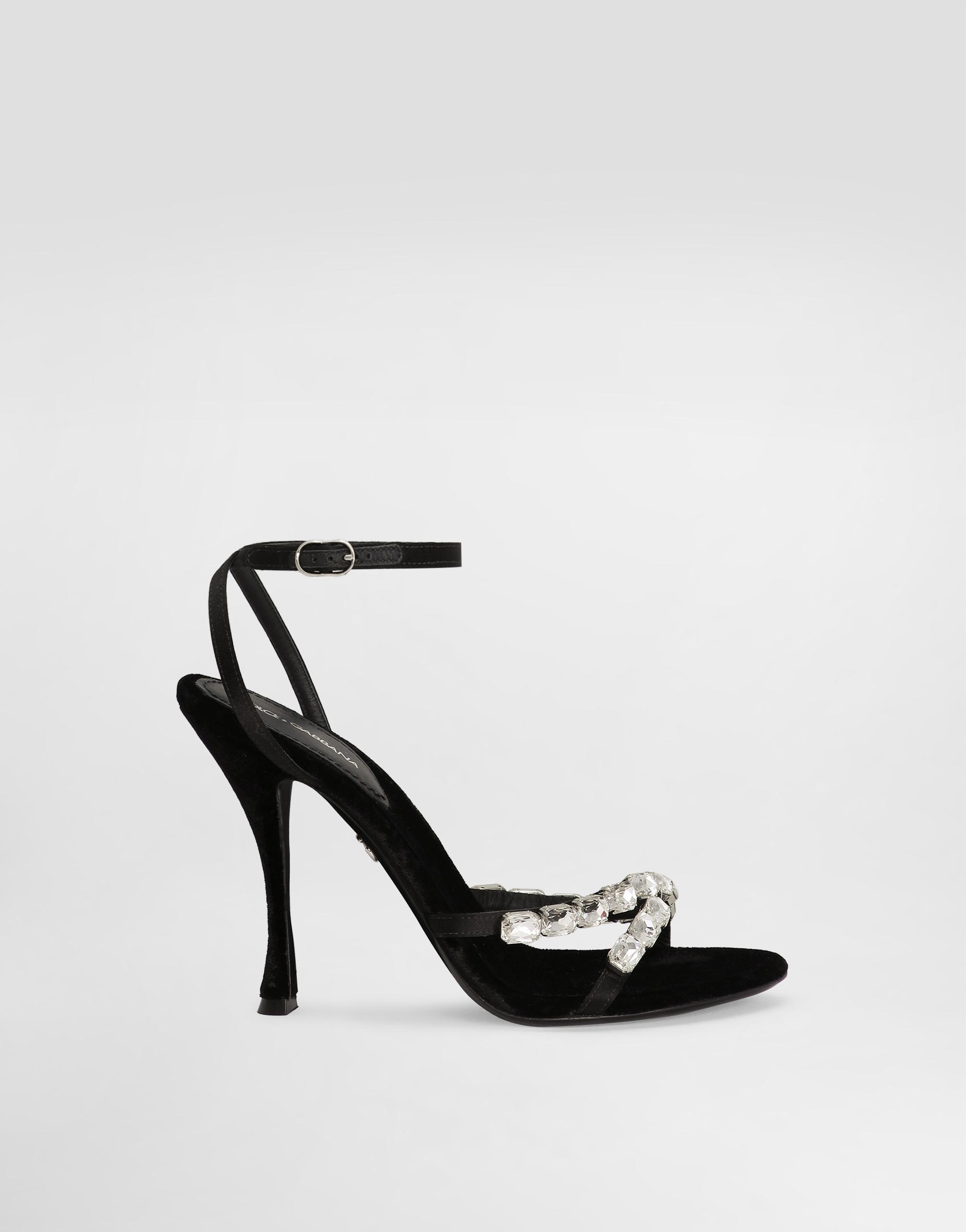 DOLCE & GABBANA Satin Sandals With Gemstone Embellishment In Black Product Image