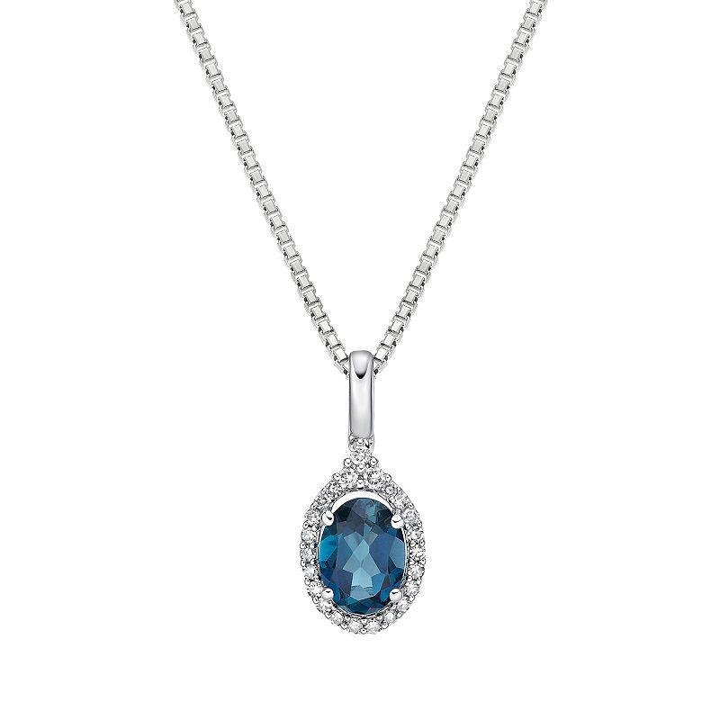 Gemminded 10k White Gold 1/6 Carat T.W. Diamond & London Blue Topaz Pendant Necklace, Womens Product Image