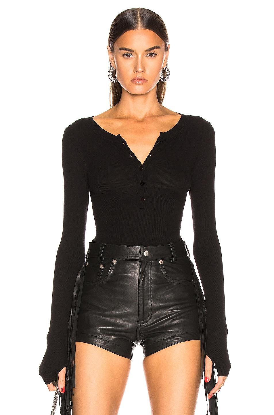 Enza Costa for FWRD Silk Rib Henley Black. (also in L, S, XL, XS). Product Image