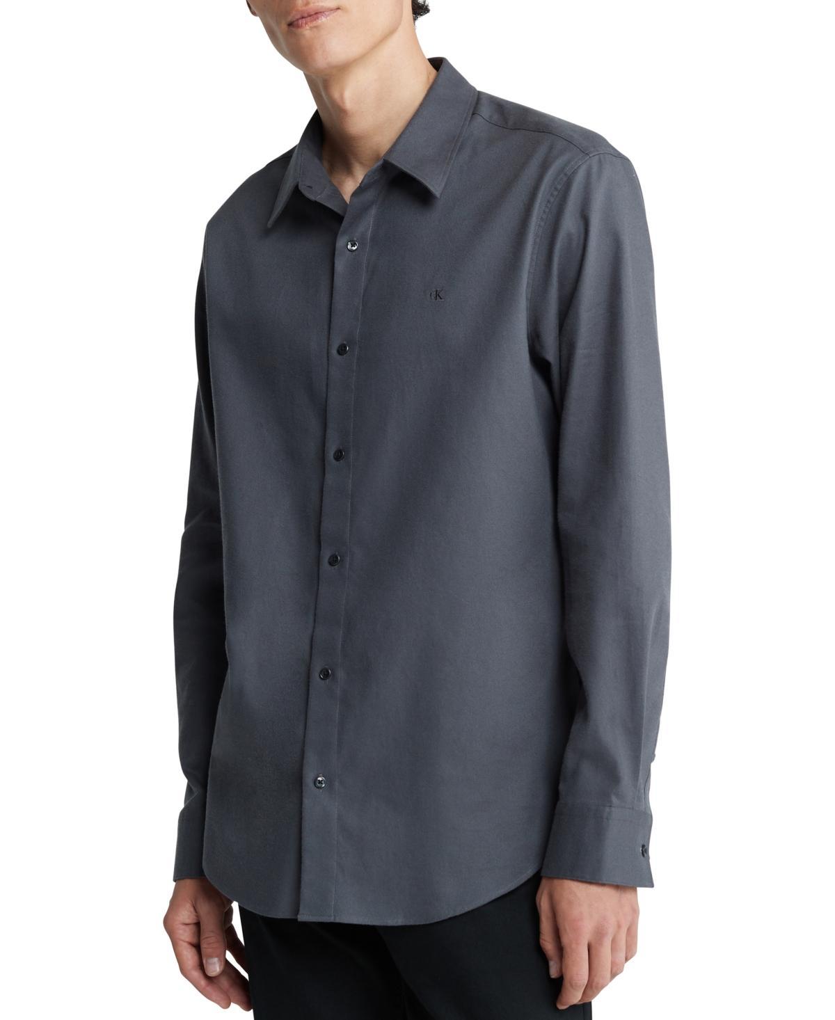 Calvin Klein Mens Regular-Fit Solid Button-Down Flannel Shirt Product Image