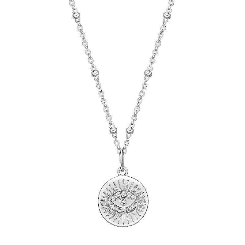 Gemminded Sterling Silver White Topaz Evil Eye Pendant Necklace, Womens Product Image