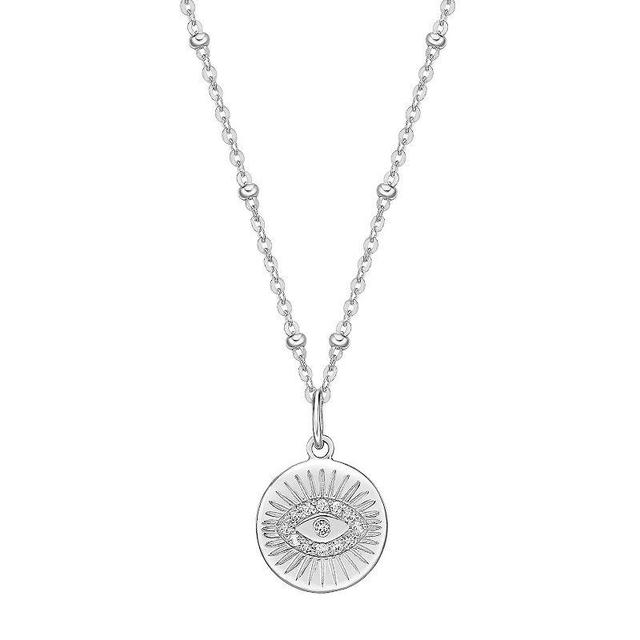 Gemminded Sterling Silver White Topaz Evil Eye Pendant Necklace, Womens Product Image