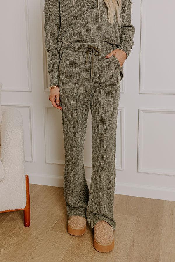 Cozy Haven High Waist Vintage Wash Knit Pants in Olive Product Image