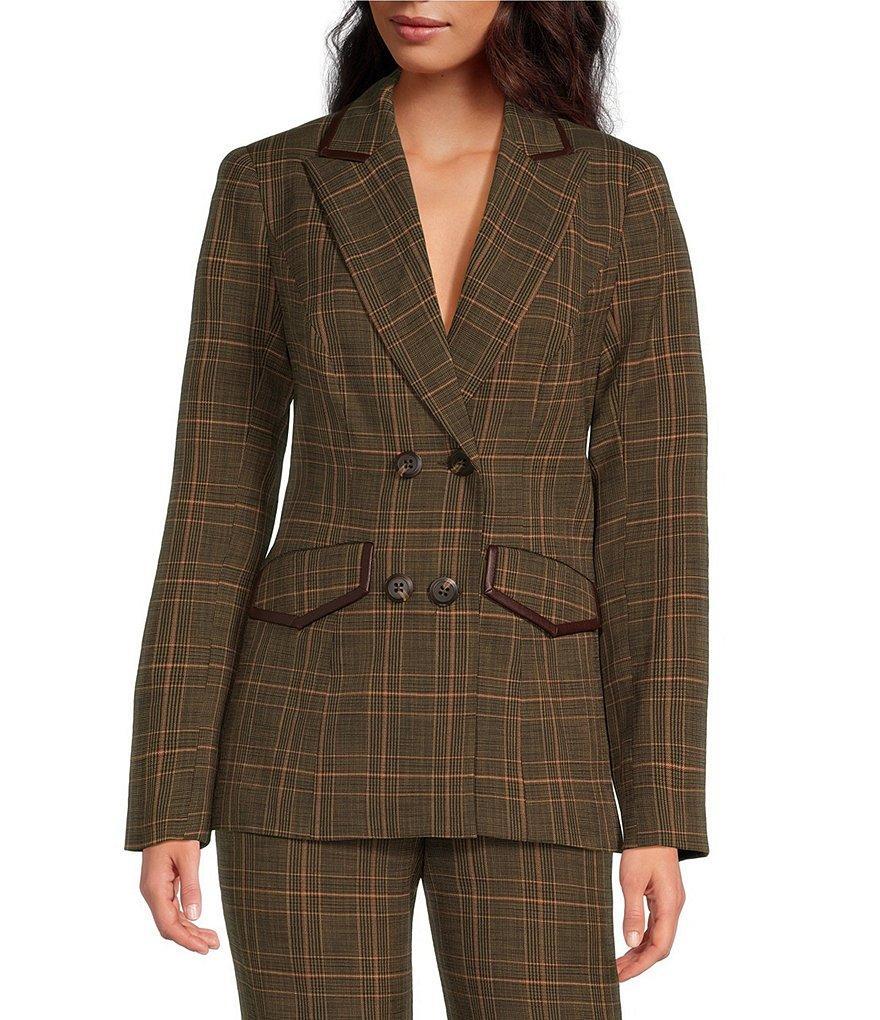 Trina Turk Cassy Woven Plaid Print Notch Lapel Collar Long Sleeve Coordinating Button Front Jacket Product Image