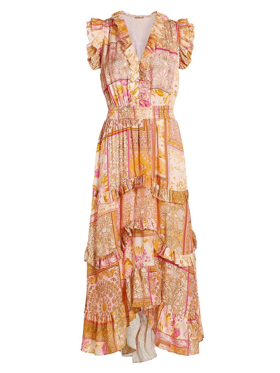 Womens The Layla Printed Ruffle-Trim Midi-Dress Product Image