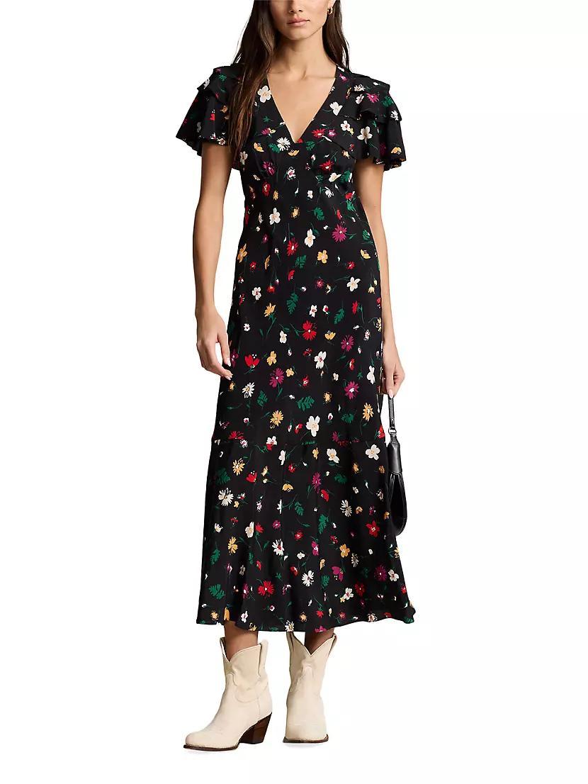 Floral Silk Crêpe Midi-Dress Product Image