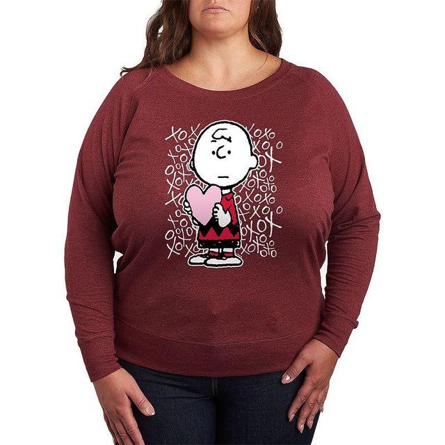 Plus Size Peanuts Charlie Brown Xoxo Graphic Tee, Womens Grey Maroon Product Image