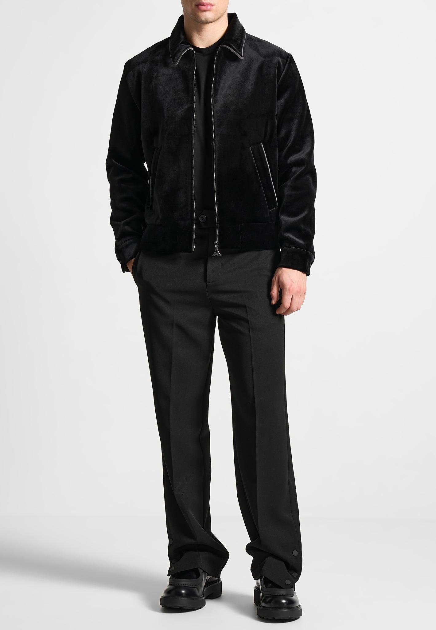 Velvet Jacket with Contrast Piping - Black Male Product Image