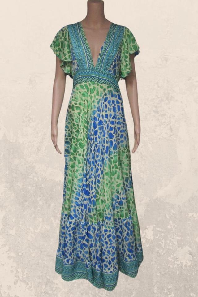 Mesmerizing Maxi Dress in a Blue-Green Animal Print Product Image