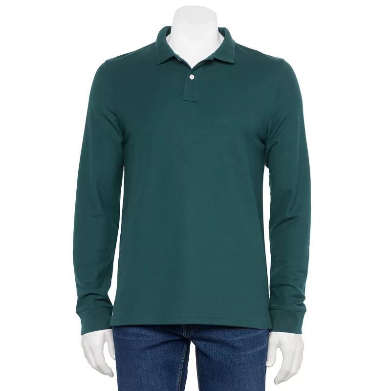 Mens Sonoma Goods For Life Long Sleeve Pique Polo Blue Texture Product Image