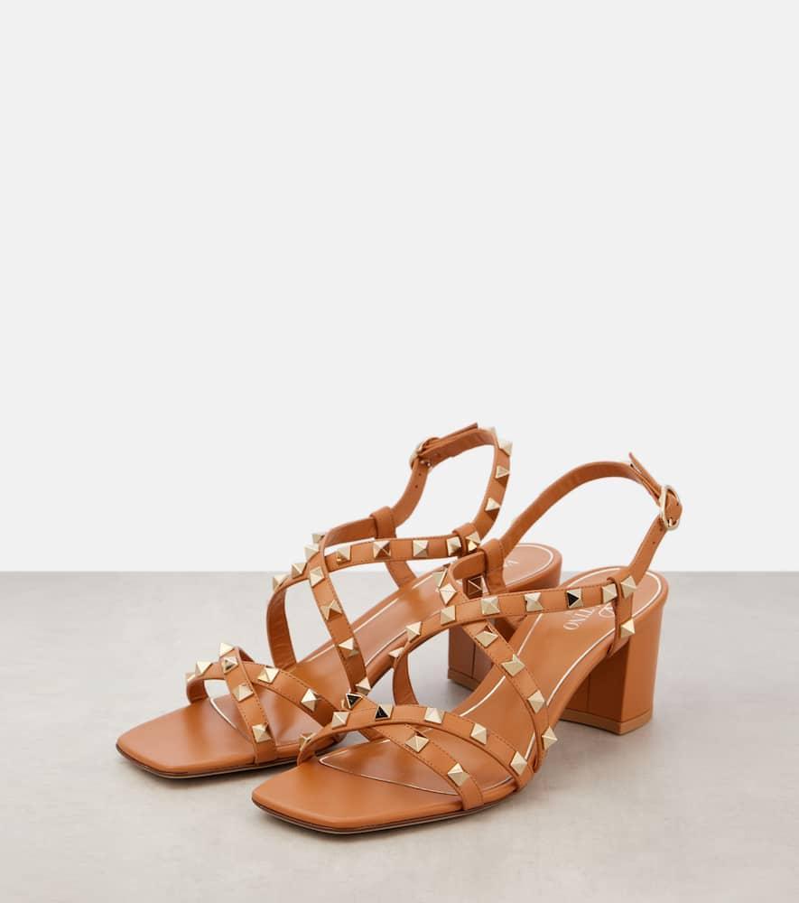 VALENTINO GARAVANI Rockstud 60 Leather Sandal In Brown Product Image