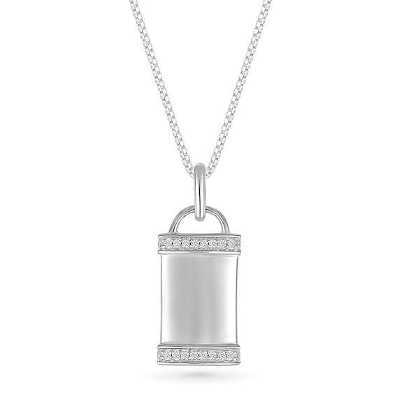 Men's 1/20 CT. T.w. Diamond Border Padlock-Style Dog Tag Pendant in 10K White Gold - 22" Product Image