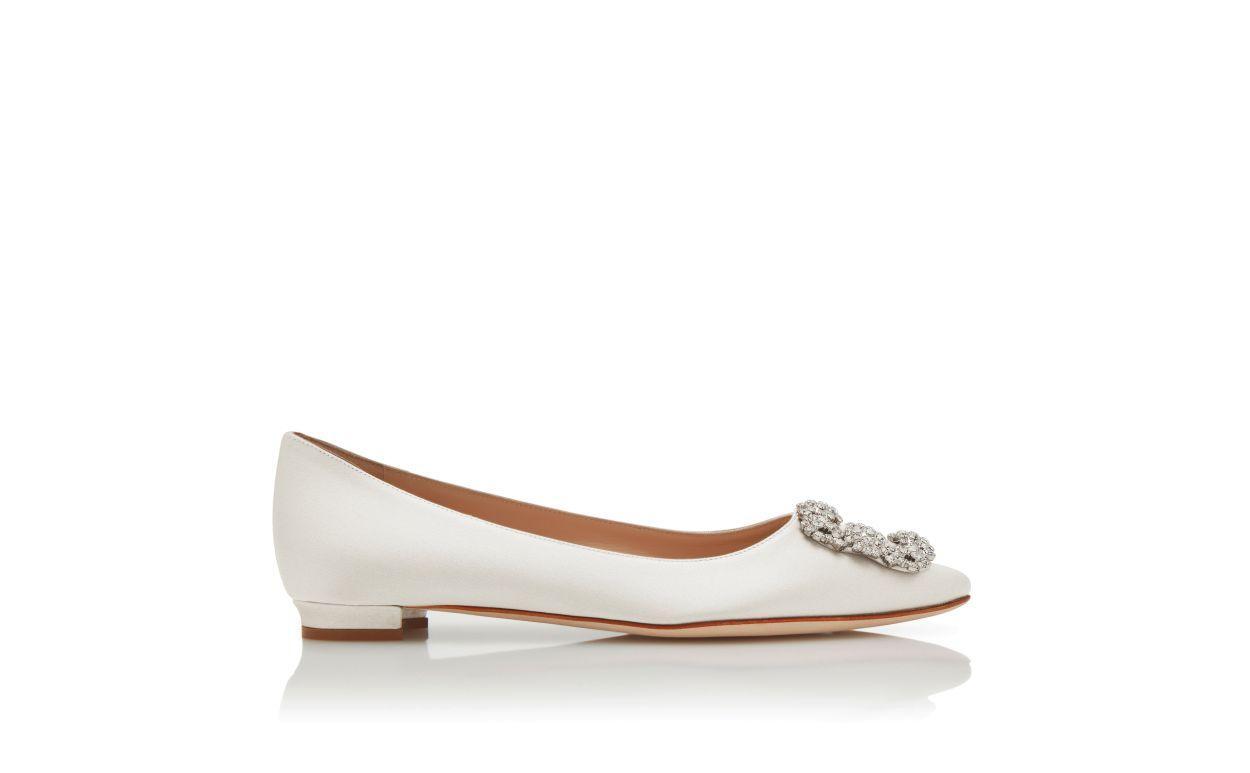 HANGISIFLAT Light Cream Satin Jewel Buckle Flat Pumps Product Image