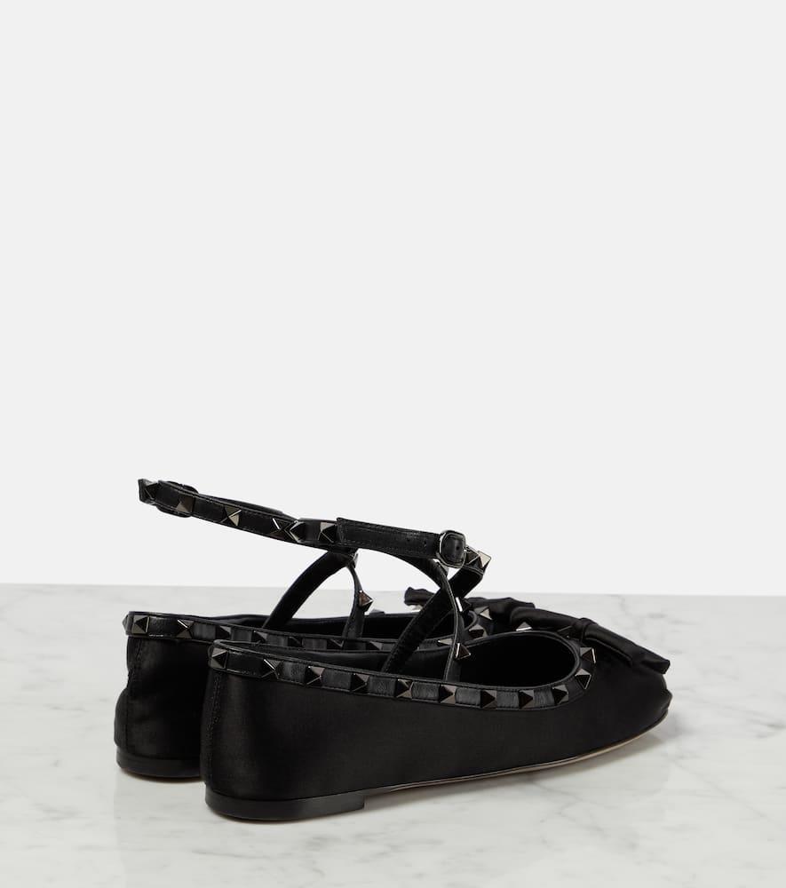 Rockstud Satin Ballerina Flats In Black Product Image