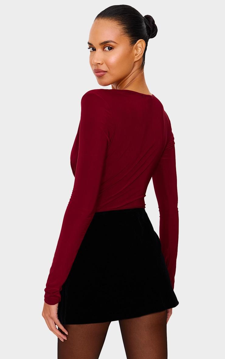 Burgundy Cowl Neck Slinky Long Sleeve Top Product Image