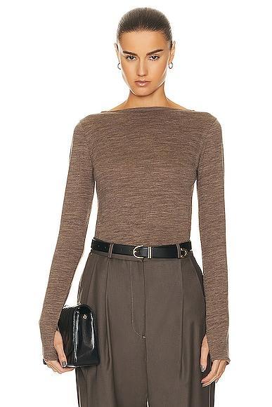 Long Sleeve Boat Neck Top In Oat Melange Product Image