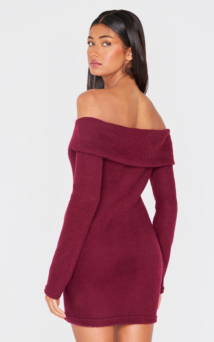 Burgundy Brushed Rib Button Down Bodycon Dress Product Image