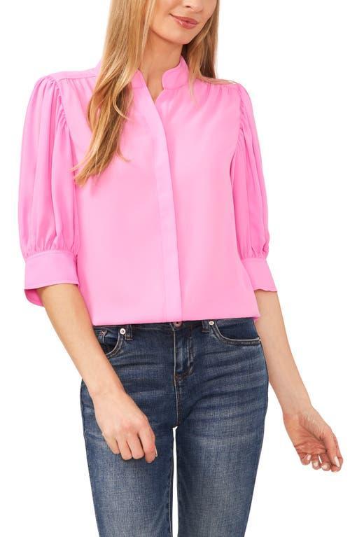 CeCe Puff Sleeve Crepe Button-Up Shirt Product Image