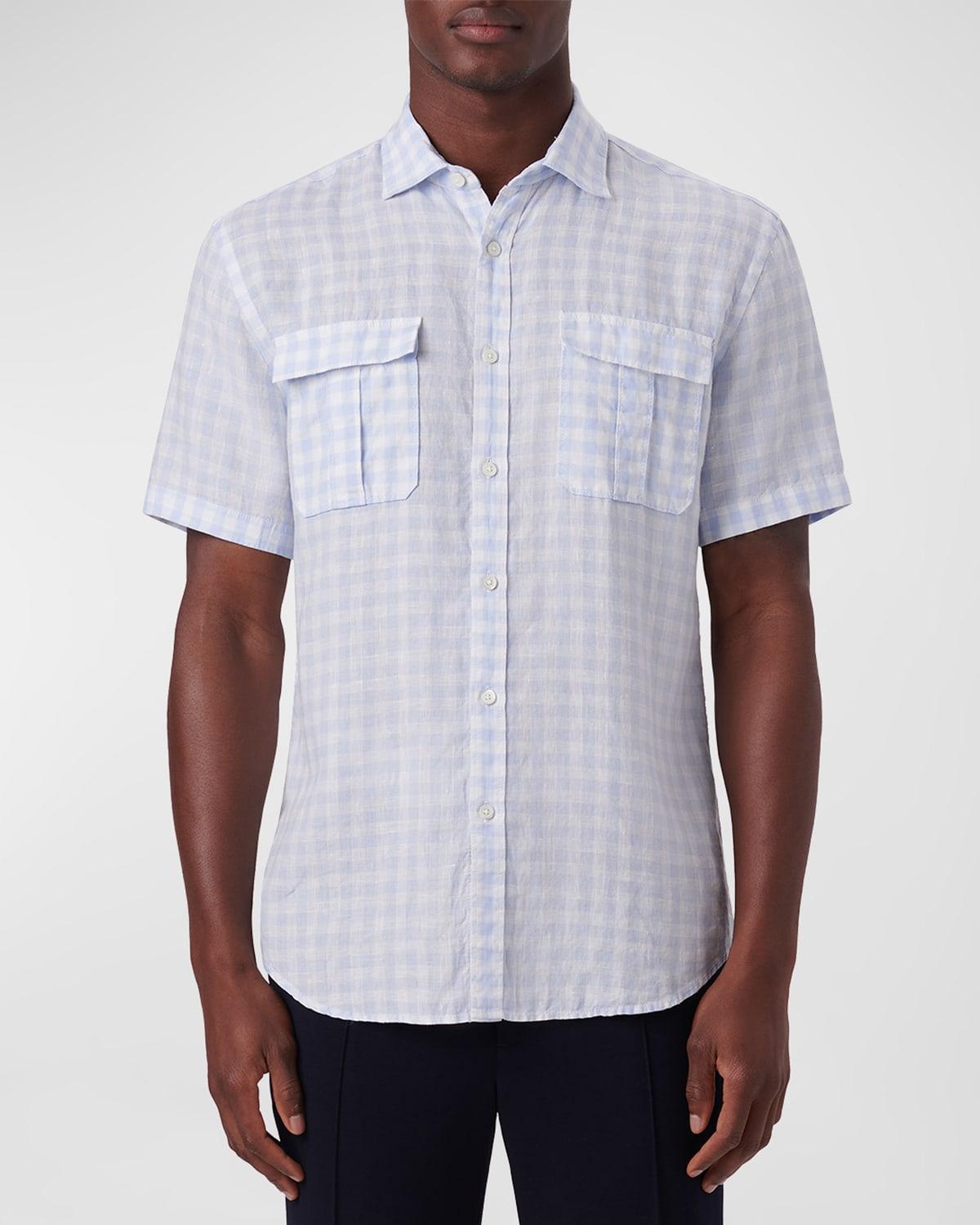 Mens Shaped Check Linen Sport Shirt Product Image