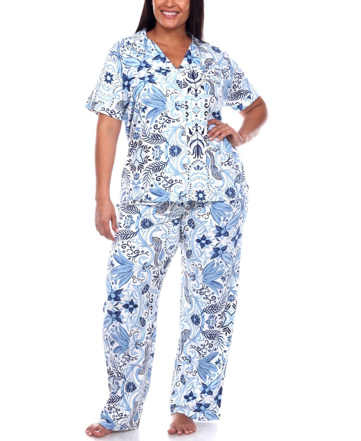 White Mark Plus Size Short Sleeve Pants Tropical Pajama Set, 2-Piece - White Product Image