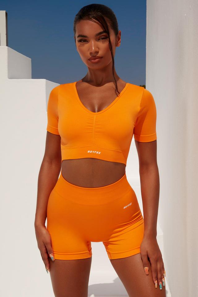 Gradient Scoop Neck Ruched Crop Top in Orange Female Product Image