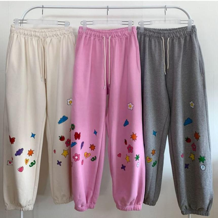 Elastic Waist Cartoon Printed Straight Leg Sweatpants Product Image