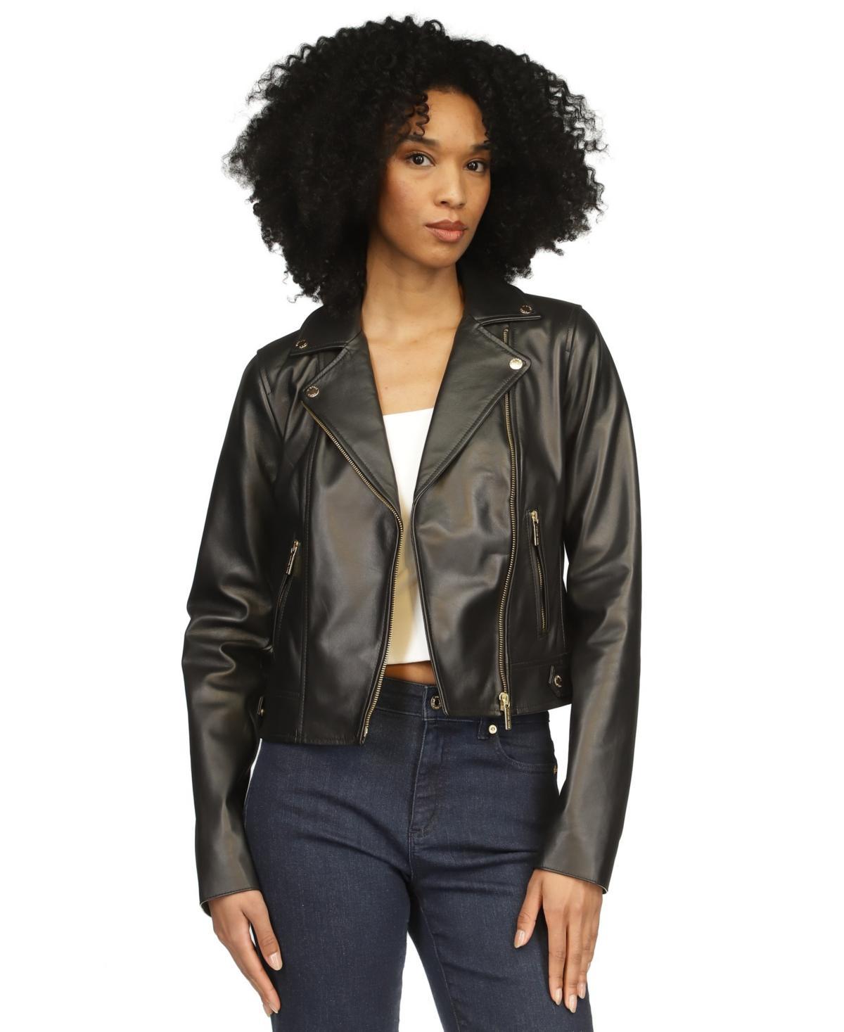 Womens Leather Moto Jacket Product Image